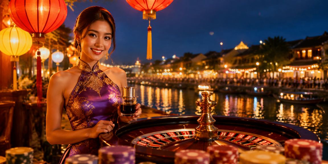 Người chơi Hội An thưởng thức cà phê bên bàn roulette trong không gian trang nhã
